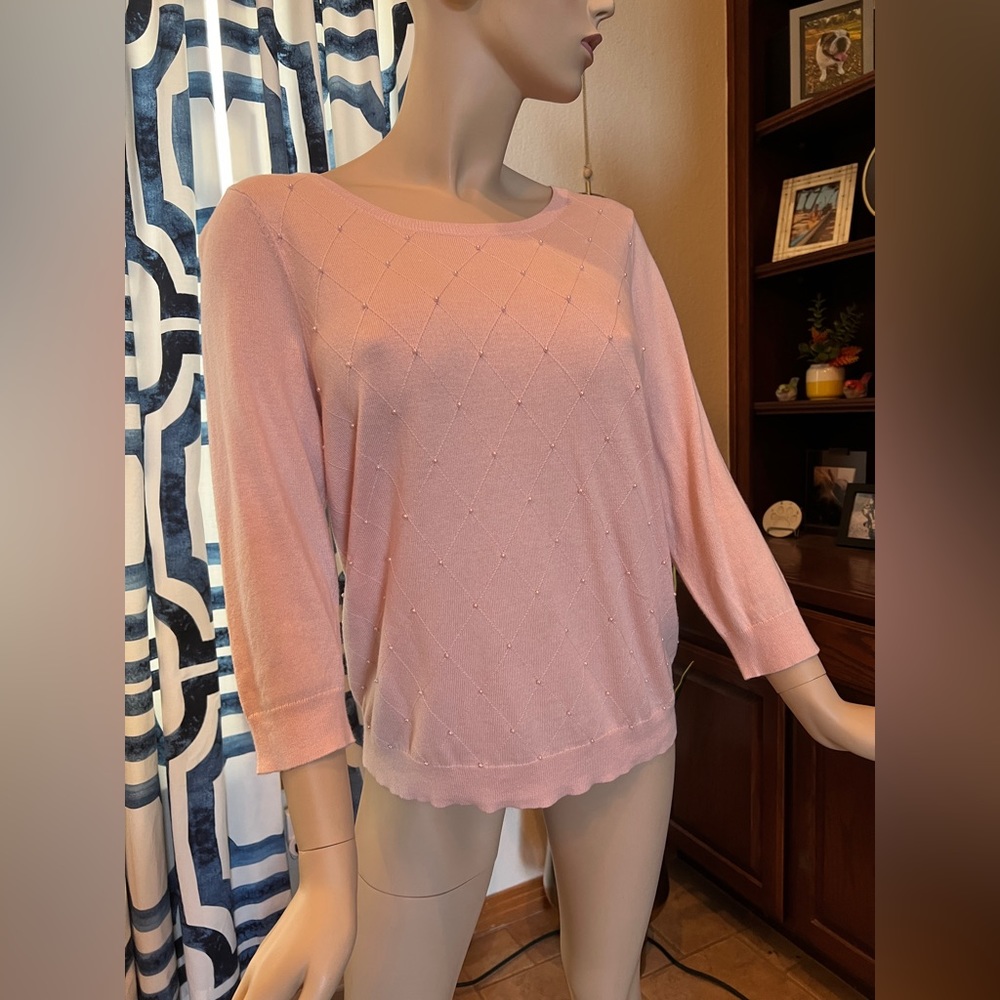 Elle Pearl Embellished Pink Sweater Size Large